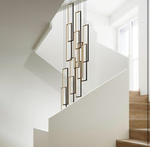 Carregar imagem no visualizador da galeria, UPGENT Simple Modern LED Chandelier Stair Chandelier Dimmable 12 Ring Rectangular Chandelier high Door for Living Room lamp Hall lamp Remote Control
