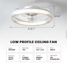 Load image into Gallery viewer, ANTOINE 20 in. LED Indoor White Low Profile Ceiling Fan with Dimmable Lighting Small Flush Mount Ceiling Fan with Remote