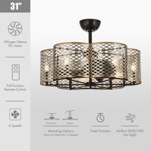 Carregar imagem no visualizador da galeria, 31" Linda Industrial DC Motor Downrod Mount Reversible Ceiling Fan with Lighting and Remote Control