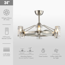 Carregar imagem no visualizador da galeria, 34" Bucholz Modern DC Motor Brushed Nickel Downrod Mount Reversible Ceiling Fan with LED Lighting and Remote Control