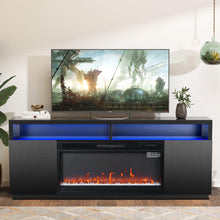 Carregar imagem no visualizador da galeria, Modern 68" LED TV Stand with 36" Insert Opening Electric Fireplace for Living Room in Black or White