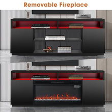 Carregar imagem no visualizador da galeria, Modern 68" LED TV Stand with 36" Insert Opening Electric Fireplace for Living Room in Black or White