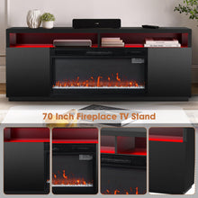 Carregar imagem no visualizador da galeria, Modern 68" LED TV Stand with 36" Insert Opening Electric Fireplace for Living Room in Black or White