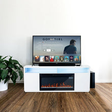 Carregar imagem no visualizador da galeria, Modern 68" LED TV Stand with 36" Insert Opening Electric Fireplace for Living Room in Black or White