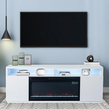 Carregar imagem no visualizador da galeria, Modern 68" LED TV Stand with 36" Insert Opening Electric Fireplace for Living Room in Black or White