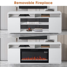 Carregar imagem no visualizador da galeria, Modern 68" LED TV Stand with 36" Insert Opening Electric Fireplace for Living Room in Black or White