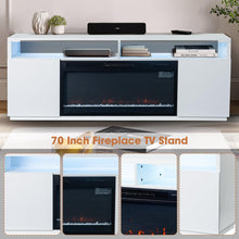 Carregar imagem no visualizador da galeria, Modern 68" LED TV Stand with 36" Insert Opening Electric Fireplace for Living Room in Black or White