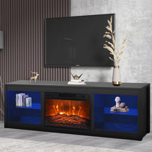 Load image into Gallery viewer, Modern 66" LED TV Stand with 23" Electric Fireplace for Living Room