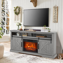 Carregar imagem no visualizador da galeria, 68" Farmhouse TV Stand with 23" Insert Opening Electric Fireplace