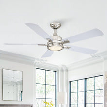 Carregar imagem no visualizador da galeria, 52" Tata Nagar Industrial Brush Nickel Downrod Mount Reversible Ceiling Fan with Lighting and Remote Control