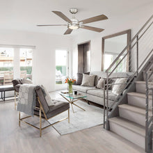 Carregar imagem no visualizador da galeria, 52" Tata Nagar Industrial Brush Nickel Downrod Mount Reversible Ceiling Fan with Lighting and Remote Control