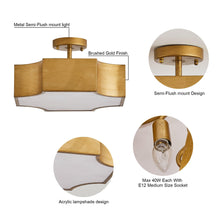 Carregar imagem no visualizador da galeria, 3-Light Vintage Golden LED Semi Flush Mount Light for Entrance, Closet, Kitchen