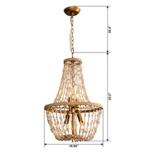 Carregar imagem no visualizador da galeria, Modern Beaded Basket Weathered Wood 4-Light Chandelier