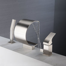 Carregar imagem no visualizador da galeria, Brushed Nickel Bathtub Faucet Waterfall Mixer Faucet with Hand Shower Deck Mount