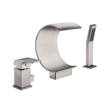 Carregar imagem no visualizador da galeria, Brushed Nickel Bathtub Faucet Waterfall Mixer Faucet with Hand Shower Deck Mount