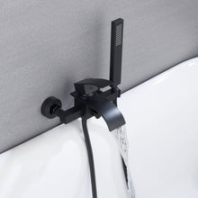 Cargar imagen en el visor de la galería, Matte Black Waterfall Wall-mount Bath Tub Filler Faucet with Handheld Shower