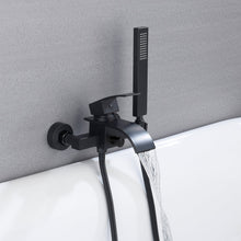 Cargar imagen en el visor de la galería, Matte Black Waterfall Wall-mount Bath Tub Filler Faucet with Handheld Shower