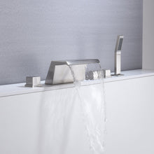 Cargar imagen en el visor de la galería, Waterfall Tub Filler Bathtub Faucet Brushed nickel 5-Hole 3-Handle Solid Brass Bathroom Bath Tub Faucets Mixer Tap with Hand Shower