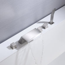 Cargar imagen en el visor de la galería, Waterfall Tub Filler Bathtub Faucet Brushed nickel 5-Hole 3-Handle Solid Brass Bathroom Bath Tub Faucets Mixer Tap with Hand Shower