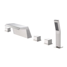 Cargar imagen en el visor de la galería, Waterfall Tub Filler Bathtub Faucet Brushed nickel 5-Hole 3-Handle Solid Brass Bathroom Bath Tub Faucets Mixer Tap with Hand Shower