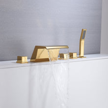 Cargar imagen en el visor de la galería, Waterfall Tub Filler Bathtub Faucet Polished Gold 5-Hole 3-Handle Solid Brass Bathroom Bath Tub Faucets Mixer Tap with Hand Shower