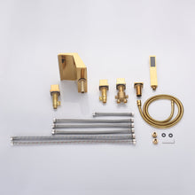 Cargar imagen en el visor de la galería, Waterfall Tub Filler Bathtub Faucet Polished Gold 5-Hole 3-Handle Solid Brass Bathroom Bath Tub Faucets Mixer Tap with Hand Shower