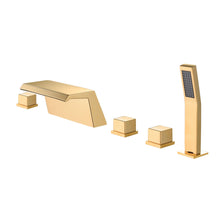 Cargar imagen en el visor de la galería, Waterfall Tub Filler Bathtub Faucet Polished Gold 5-Hole 3-Handle Solid Brass Bathroom Bath Tub Faucets Mixer Tap with Hand Shower