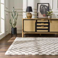 Load image into Gallery viewer, Kieu Taupe Checkered Plush Rug