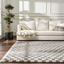 Load image into Gallery viewer, Kieu Taupe Checkered Plush Rug