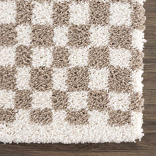 Load image into Gallery viewer, Kieu Taupe Checkered Shag Rug