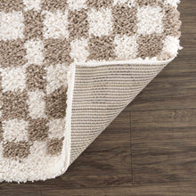 Load image into Gallery viewer, Kieu Taupe Checkered Shag Rug