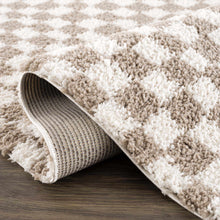 Load image into Gallery viewer, Kieu Taupe Checkered Shag Rug