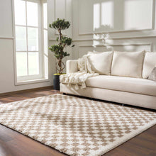 Load image into Gallery viewer, Kieu Taupe Checkered Shag Rug