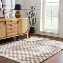 Load image into Gallery viewer, Kieu Taupe Checkered Shag Rug