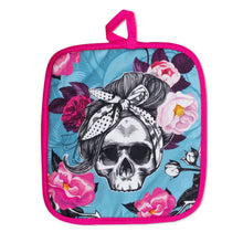 Load image into Gallery viewer, BB Flower Skull Oven Mitts And Potholder Set