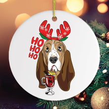 Load image into Gallery viewer, Basset Hound with Mulled Wine Christmas Ornament