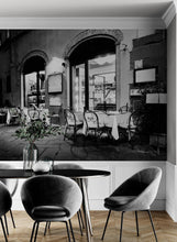 Carregar imagem no visualizador da galeria, Black and White European Café Street Diner Wallpaper Mural. #FT-207-VE90