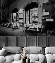 Carregar imagem no visualizador da galeria, Black and White European Café Street Diner Wallpaper Mural. #FT-207-VE90