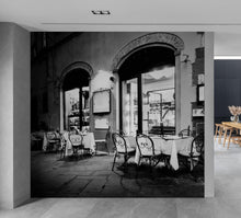 Carregar imagem no visualizador da galeria, Black and White European Café Street Diner Wallpaper Mural. #FT-207-VE90