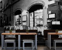 Carregar imagem no visualizador da galeria, Black and White European Café Street Diner Wallpaper Mural. #FT-207-VE90