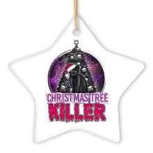 Load image into Gallery viewer, Black Cat Christmas Tree Killer Funny Emo Ornament, Spooky and Creepy Holiday Decor