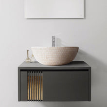 Load image into Gallery viewer, Botticino Marble Mosaic Natural Stone Round Above Vanity Vessel Sink Semi-polished (D)16" (H)6"