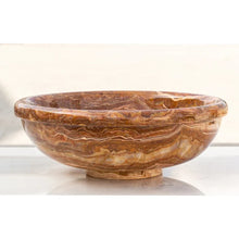 Carregar imagem no visualizador da galeria, Brown Onyx Translucent Natural Stone Drop-in or Above Vanity Vessel Sink Polished (D)16" (H)6"