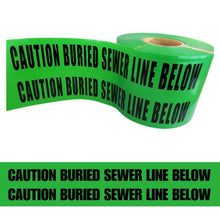 Load image into Gallery viewer, Caution Buried Sewer Line Below Barricade Tape - 1000 ft | BRC-BSLB (Made in USA)
