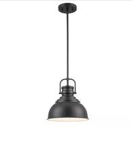 Carregar imagem no visualizador da galeria, Home Decorators Collection Shelston 10 in. 1-Light Black Farmhouse Pendant Light Fixture with Metal Shade