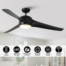Carregar imagem no visualizador da galeria, 60" Wall Control 3 Blades Black Ceiling Fan with LED Lighting