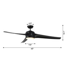 Carregar imagem no visualizador da galeria, 60" Wall Control 3 Blades Black Ceiling Fan with LED Lighting