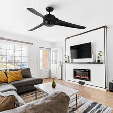 Carregar imagem no visualizador da galeria, 60" Wall Control 3 Blades Black Ceiling Fan with LED Lighting
