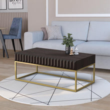 Carregar imagem no visualizador da galeria, Walnut/Gold Textured Front Panels Coffee Table with Concealed Drawers