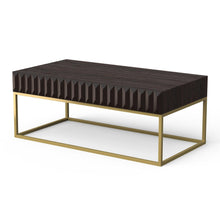 Carregar imagem no visualizador da galeria, Walnut/Gold Textured Front Panels Coffee Table with Concealed Drawers